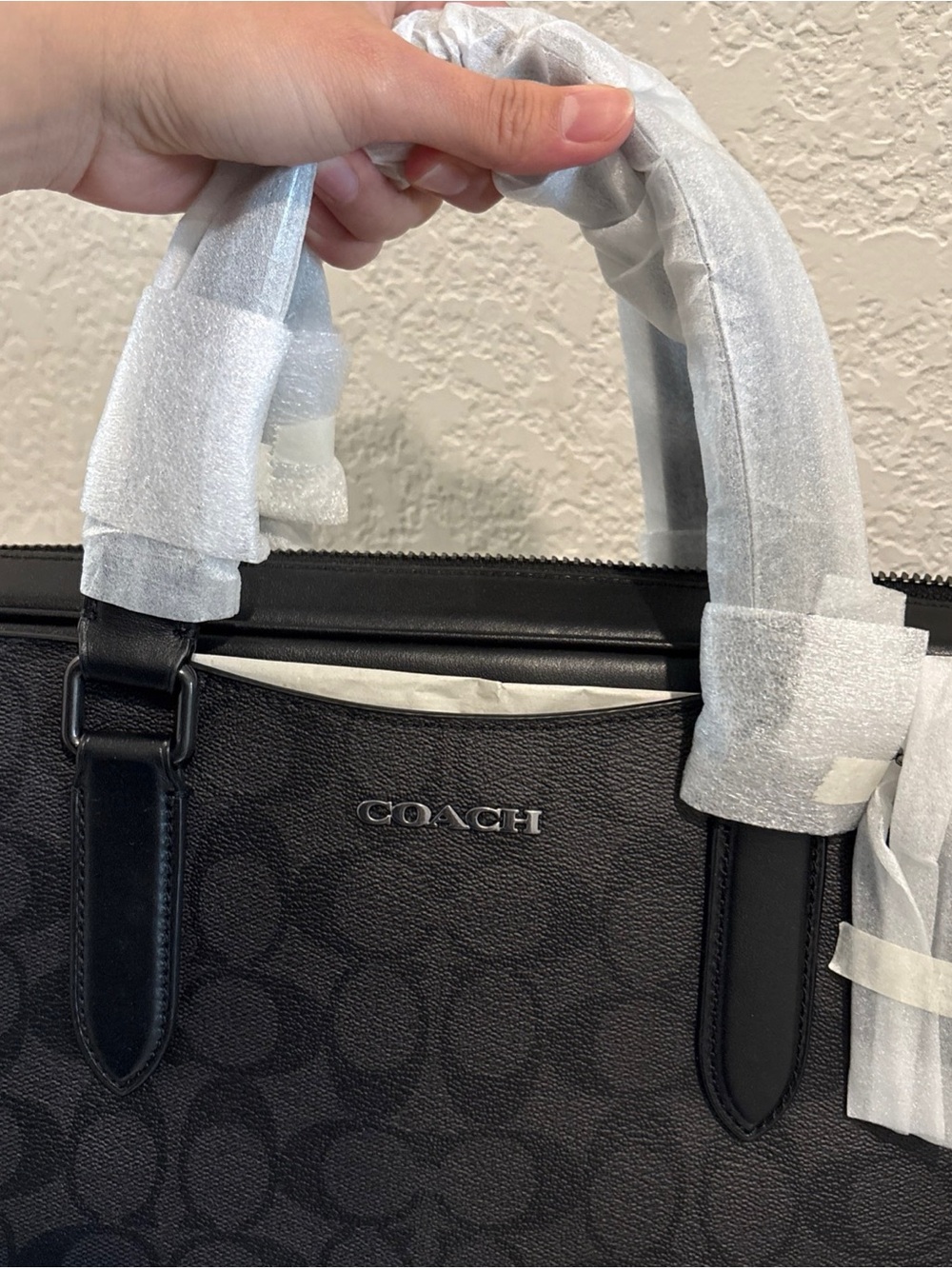 Coach Men's Charcoal Signature Coated Canvas Leather Portfolio Briefcase NWT - Picture 6 of 12